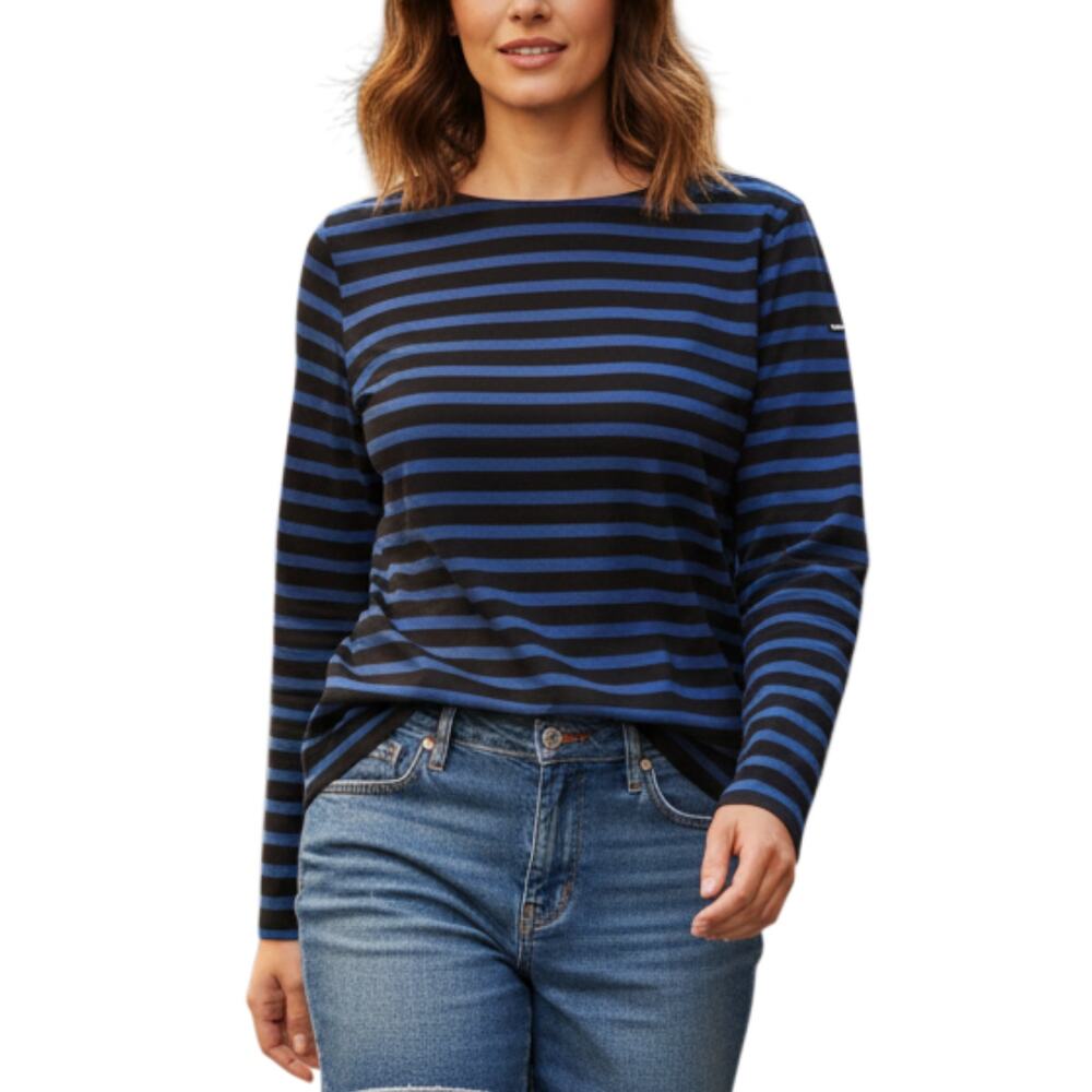 SAINT JAMES Wool Striped Long Sleeve Size Small Black Blue